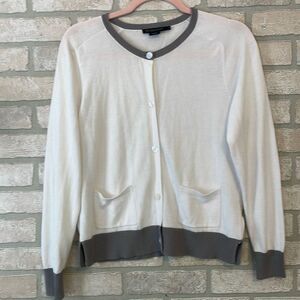 Pendleton Cardigan Sweater  White W/ Gray Trim lightweight soft material sz M